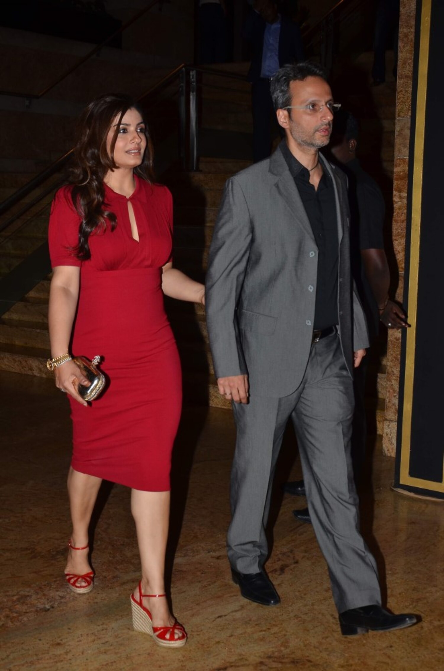 Raveena Tandon with husband Anil Thadani at the launch of Satyug Gold