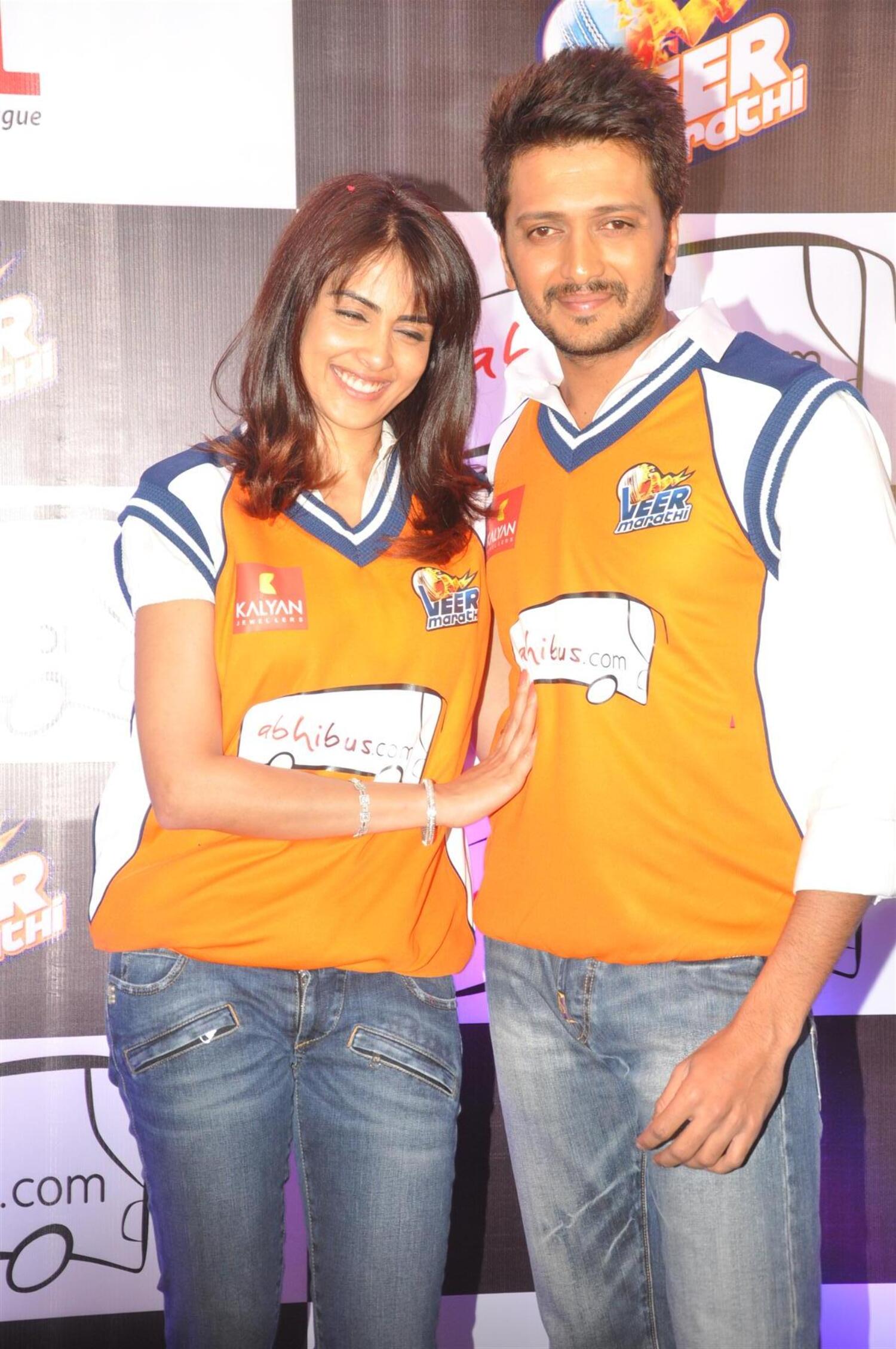 Ritesh Deshmukh with wife Genelia at tie up announcement of VEER