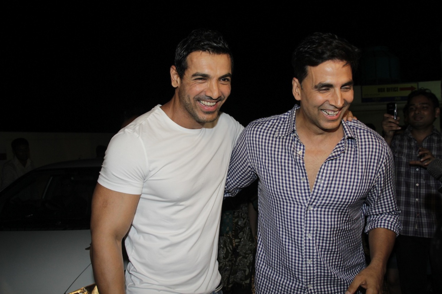 Akshay Kumar And John Abraham Comedy Movies John Abraham with Akshay Kumar at film VICKY DONOR premiere at PVR