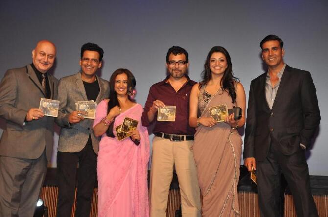 Full star cast team of film SPECIAL 26 posing at the music launch of