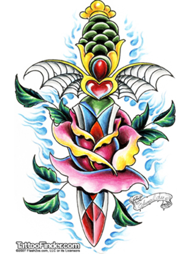 Edward lee rose dagger old school tattoo design