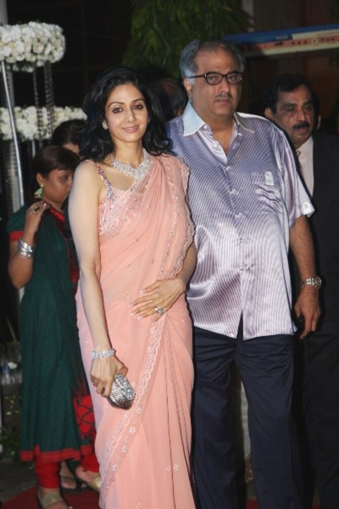 Sridevi with husband Boney Kapoor at wedding reception of Esha Deol in ...